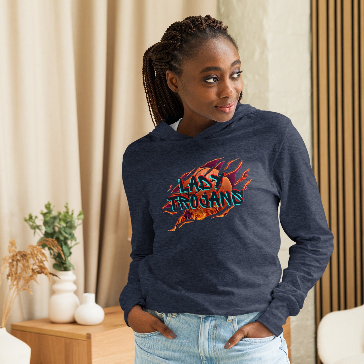 Lady Trojan Basketball Hooded Long-Sleeve Bella Canvas Tee
