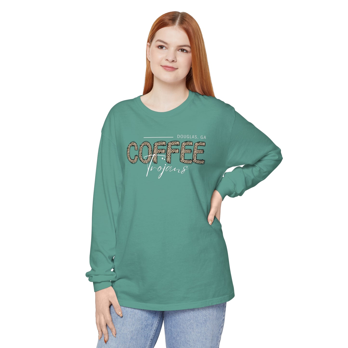 Comfort Colors Long-Sleeve T-Shirt Coffee Trojan Douglas Ga Leopard Print