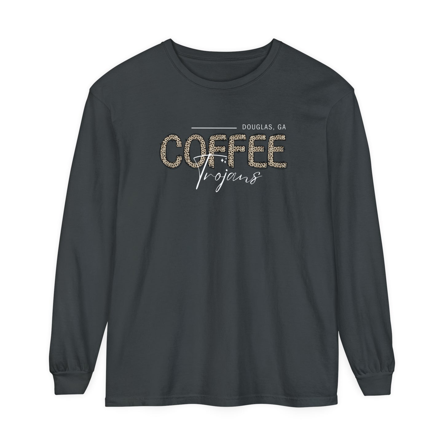 Comfort Colors Long-Sleeve T-Shirt Coffee Trojan Douglas Ga Leopard Print