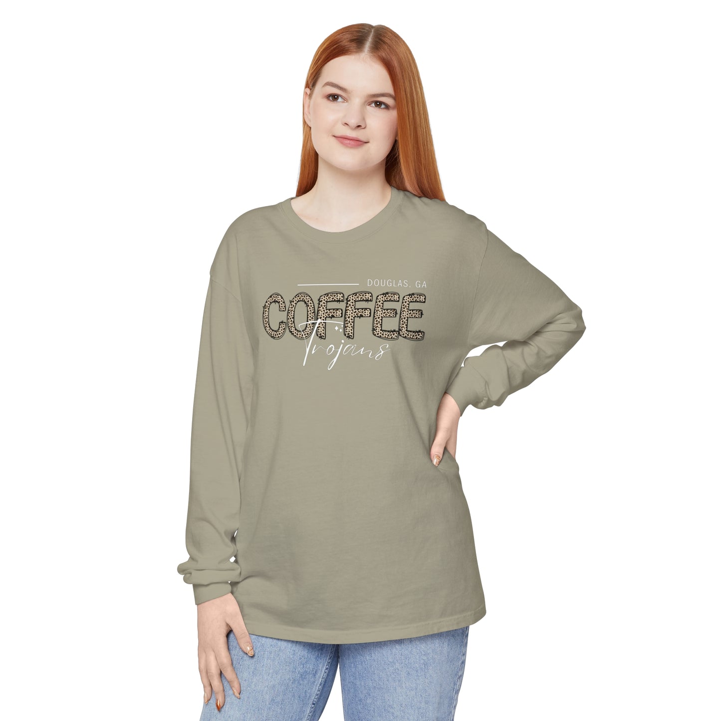 Comfort Colors Long-Sleeve T-Shirt Coffee Trojan Douglas Ga Leopard Print