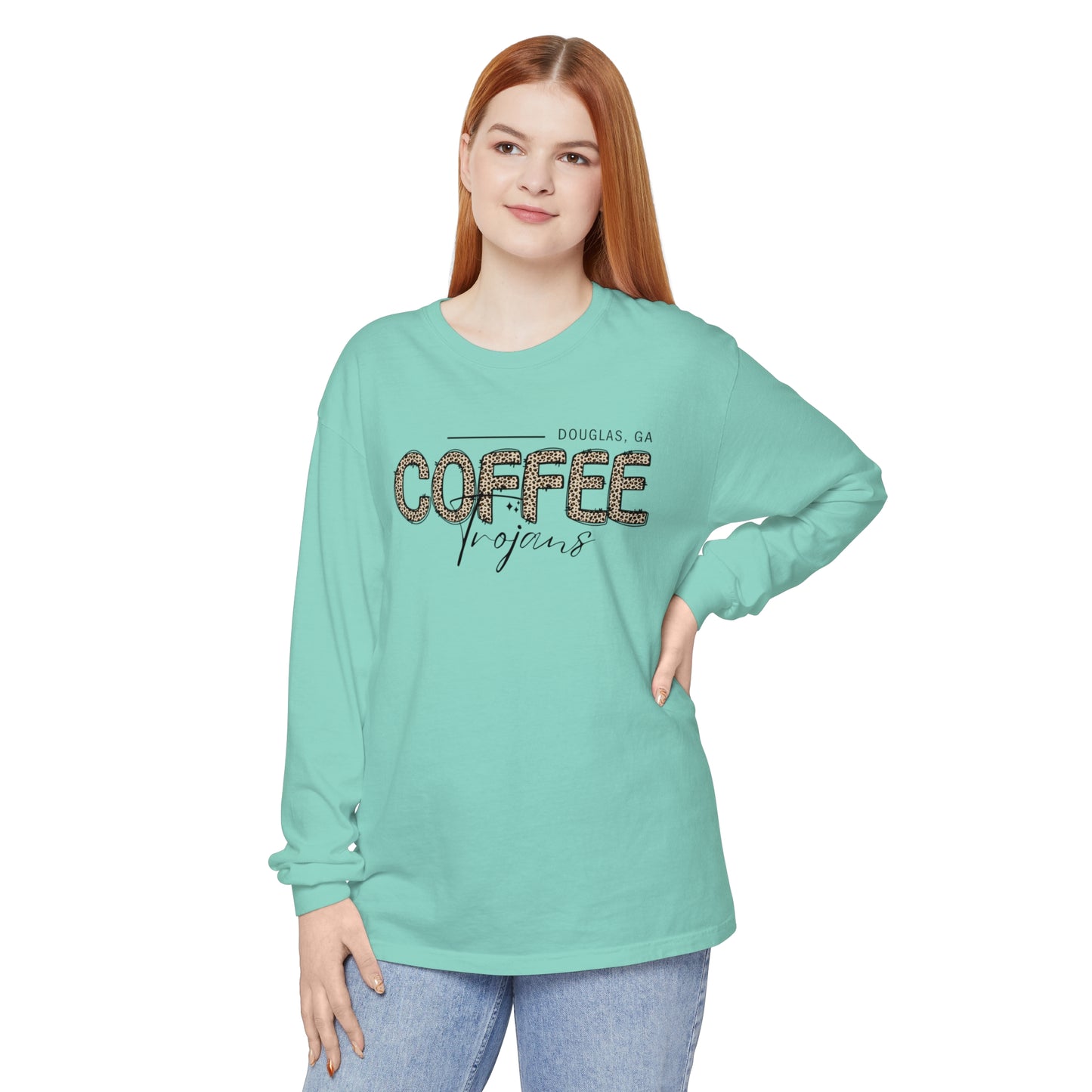 Comfort Colors Long-Sleeve T-Shirt Coffee Trojan Douglas Ga Leopard Print