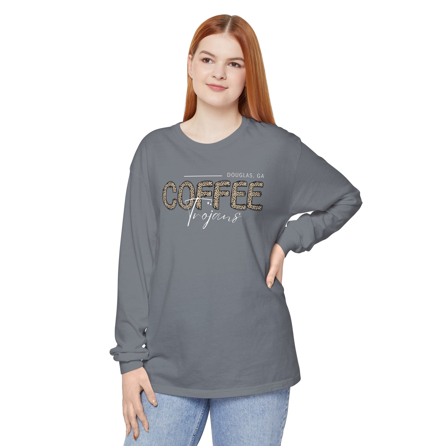 Comfort Colors Long-Sleeve T-Shirt Coffee Trojan Douglas Ga Leopard Print