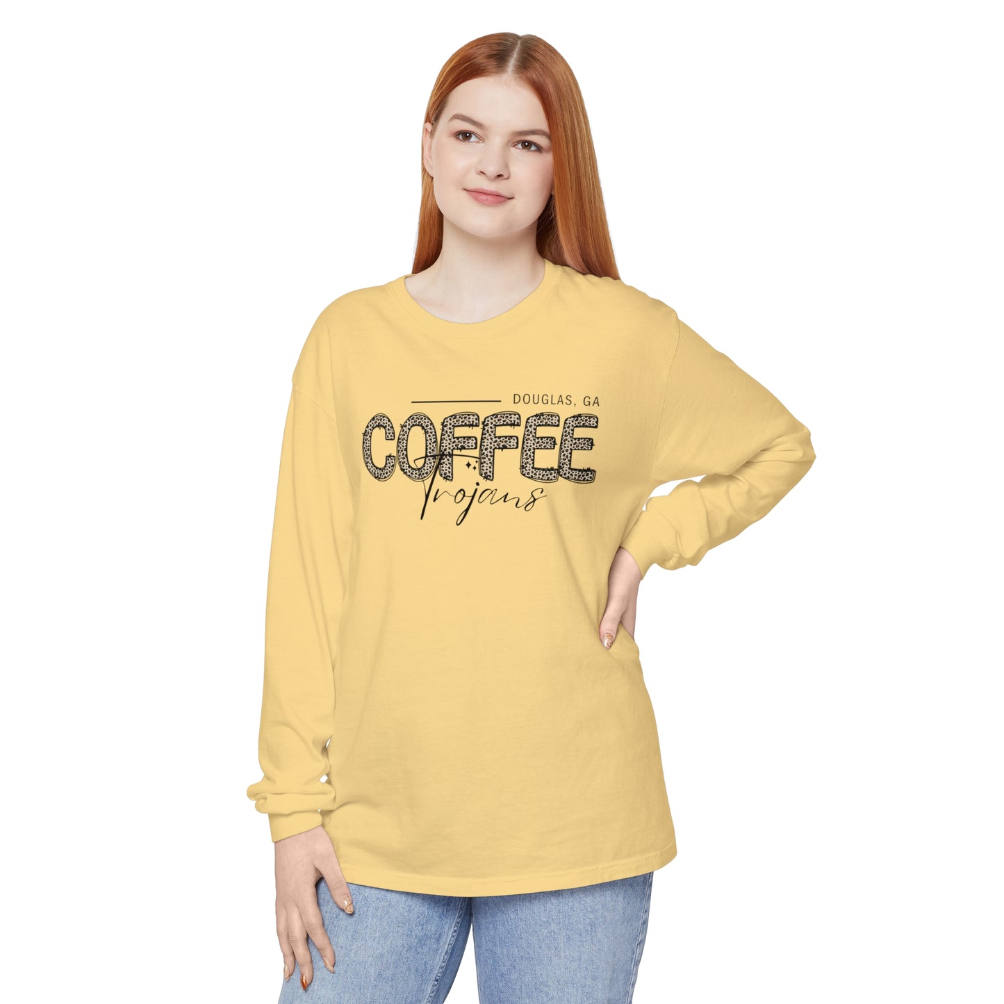 Comfort Colors Long-Sleeve T-Shirt Coffee Trojan Douglas Ga Leopard Print