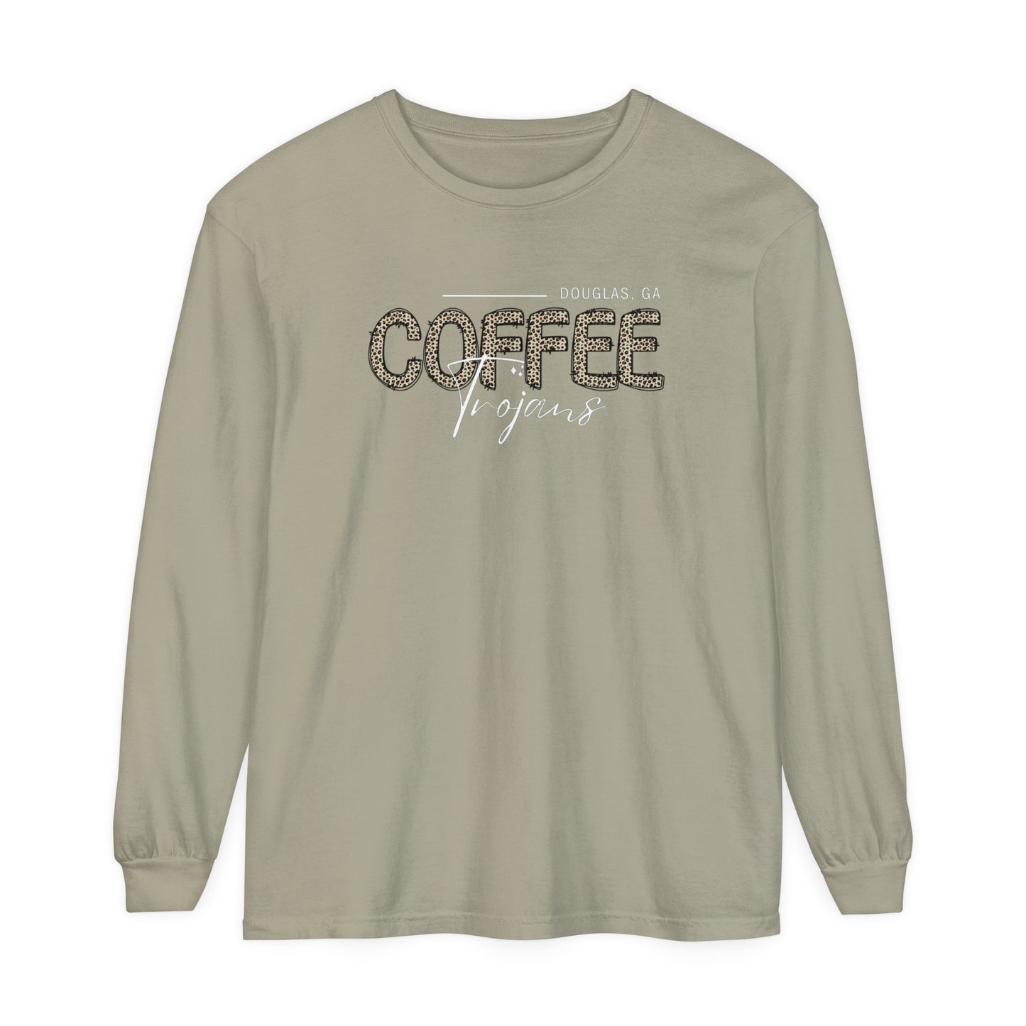 Comfort Colors Long-Sleeve T-Shirt Coffee Trojan Douglas Ga Leopard Print