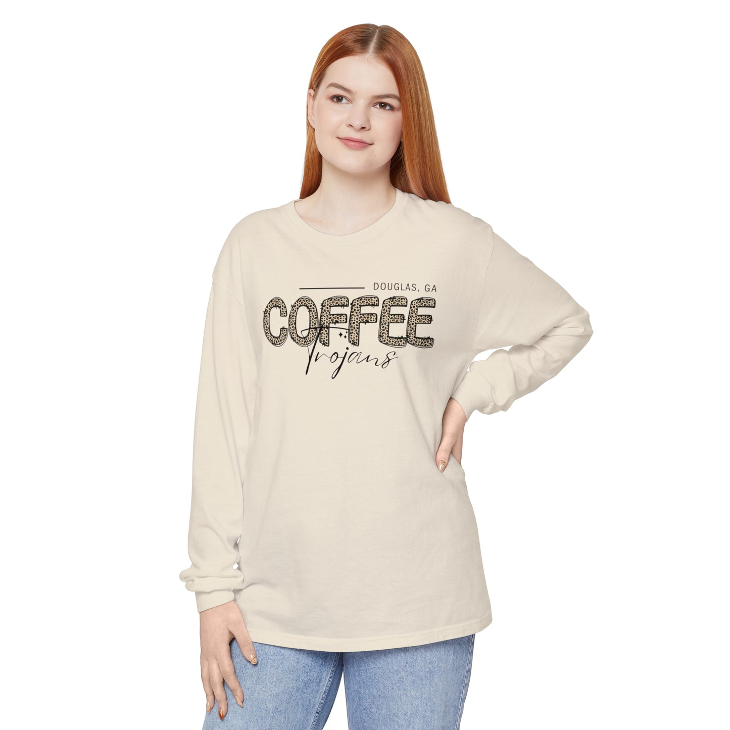 Comfort Colors Long-Sleeve T-Shirt Coffee Trojan Douglas Ga Leopard Print