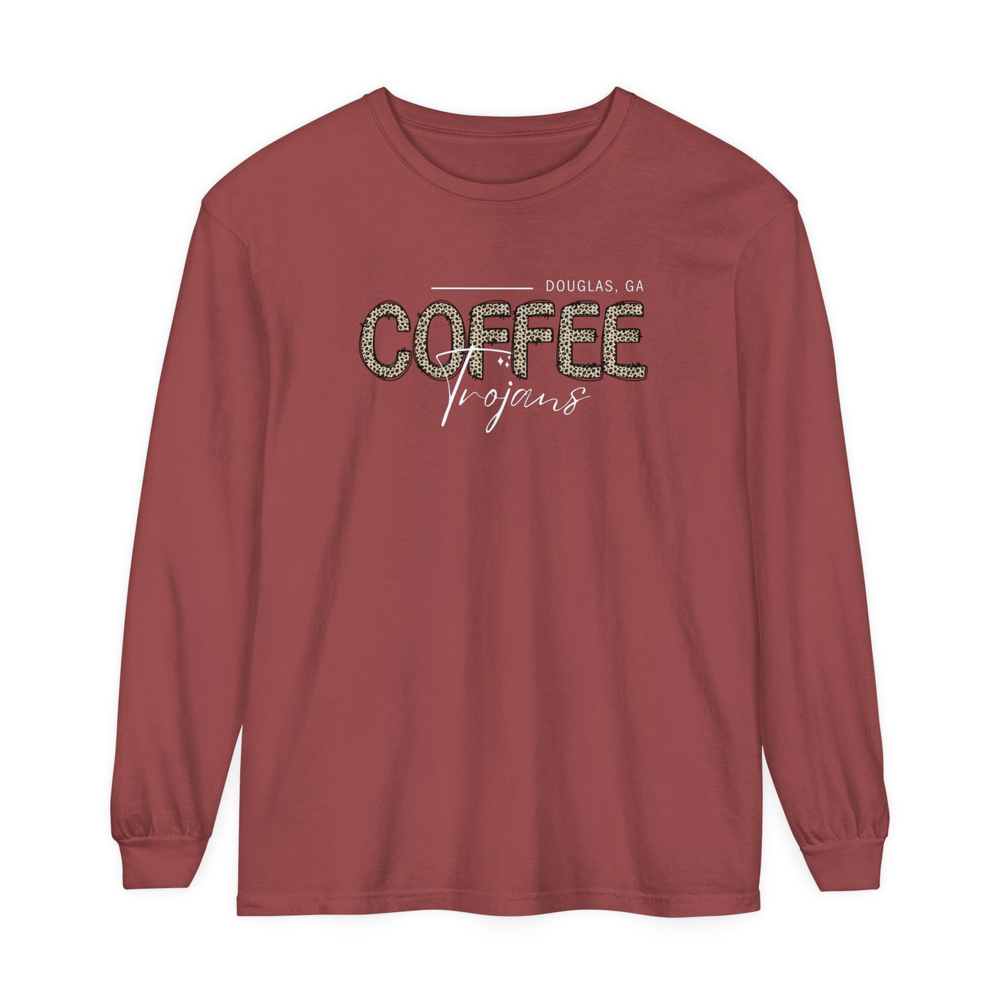 Comfort Colors Long-Sleeve T-Shirt Coffee Trojan Douglas Ga Leopard Print