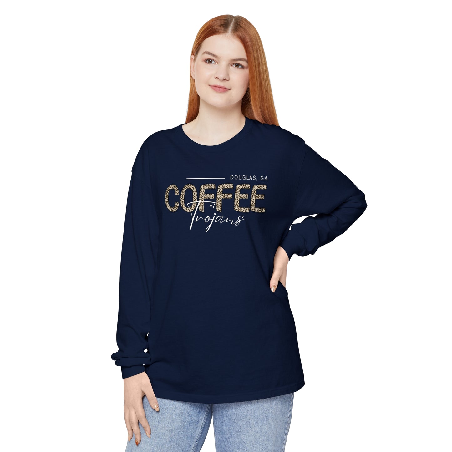 Comfort Colors Long-Sleeve T-Shirt Coffee Trojan Douglas Ga Leopard Print