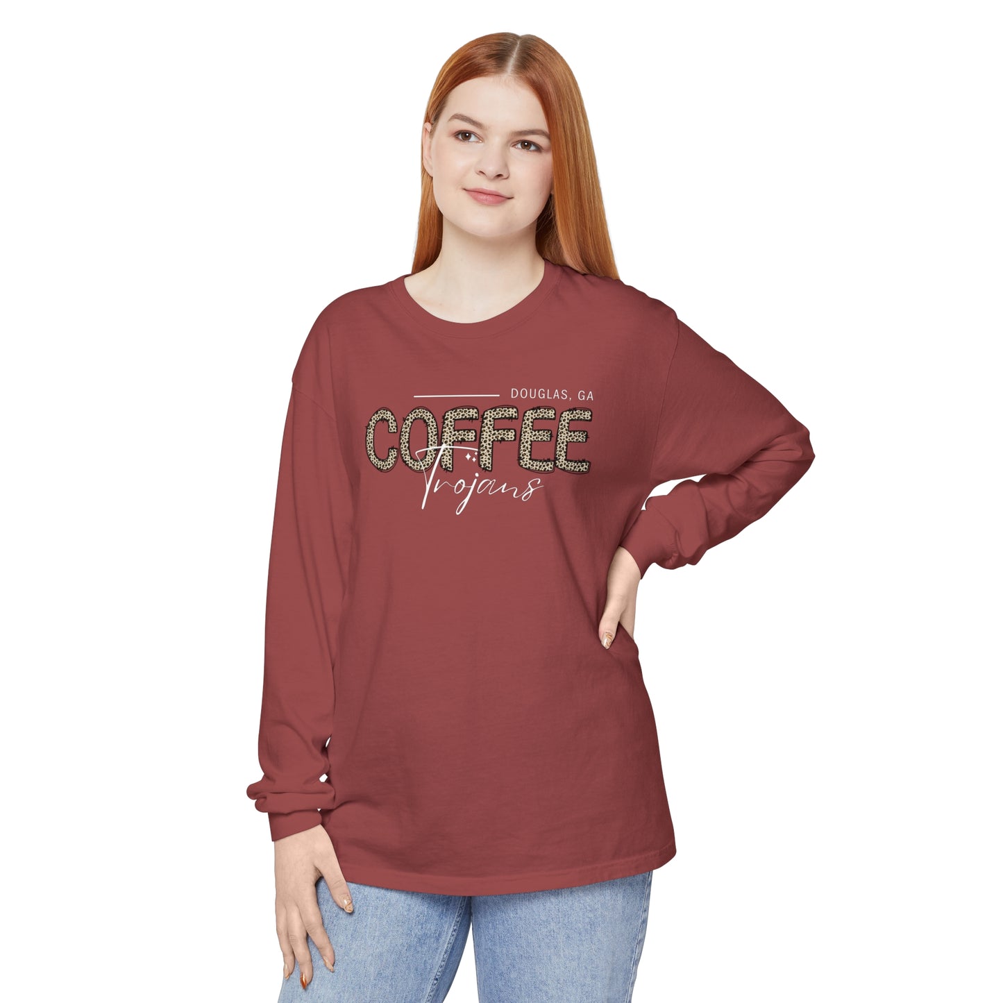 Comfort Colors Long-Sleeve T-Shirt Coffee Trojan Douglas Ga Leopard Print