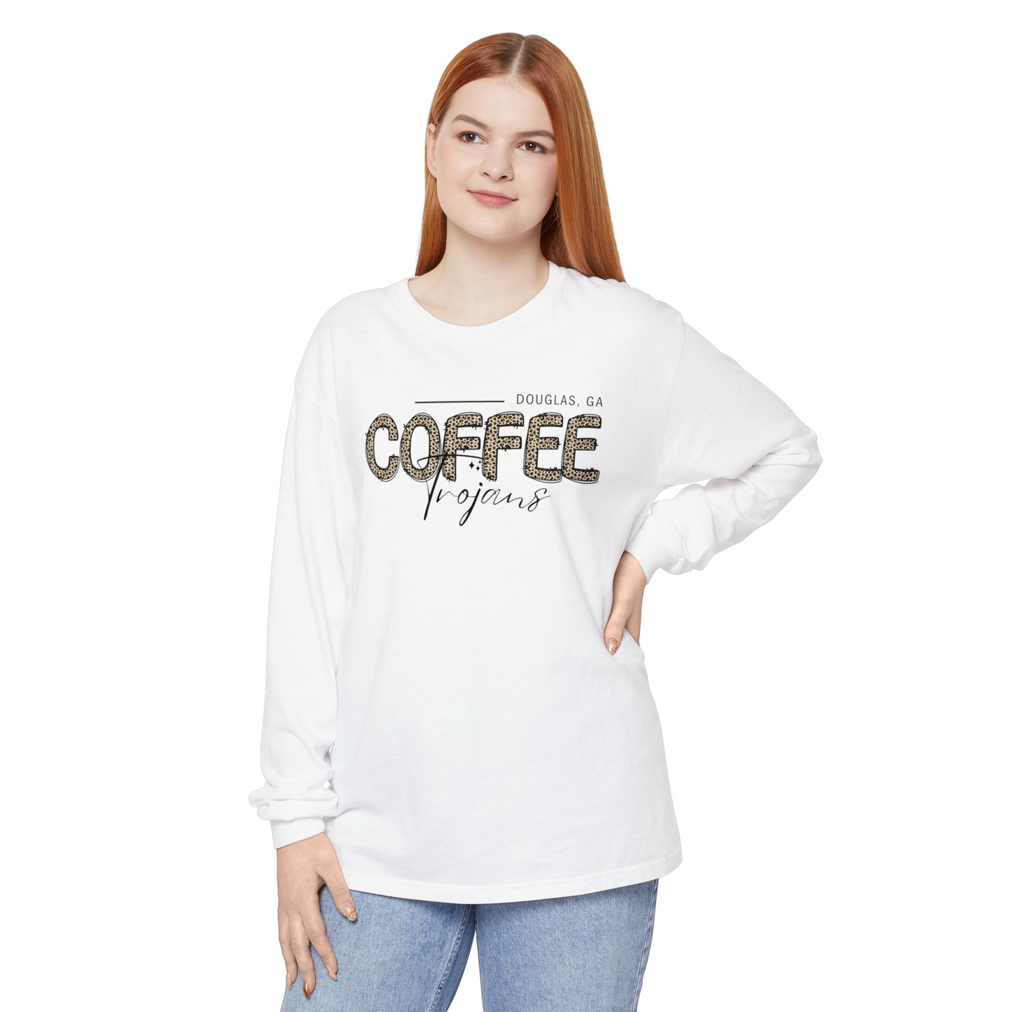 Comfort Colors Long-Sleeve T-Shirt Coffee Trojan Douglas Ga Leopard Print