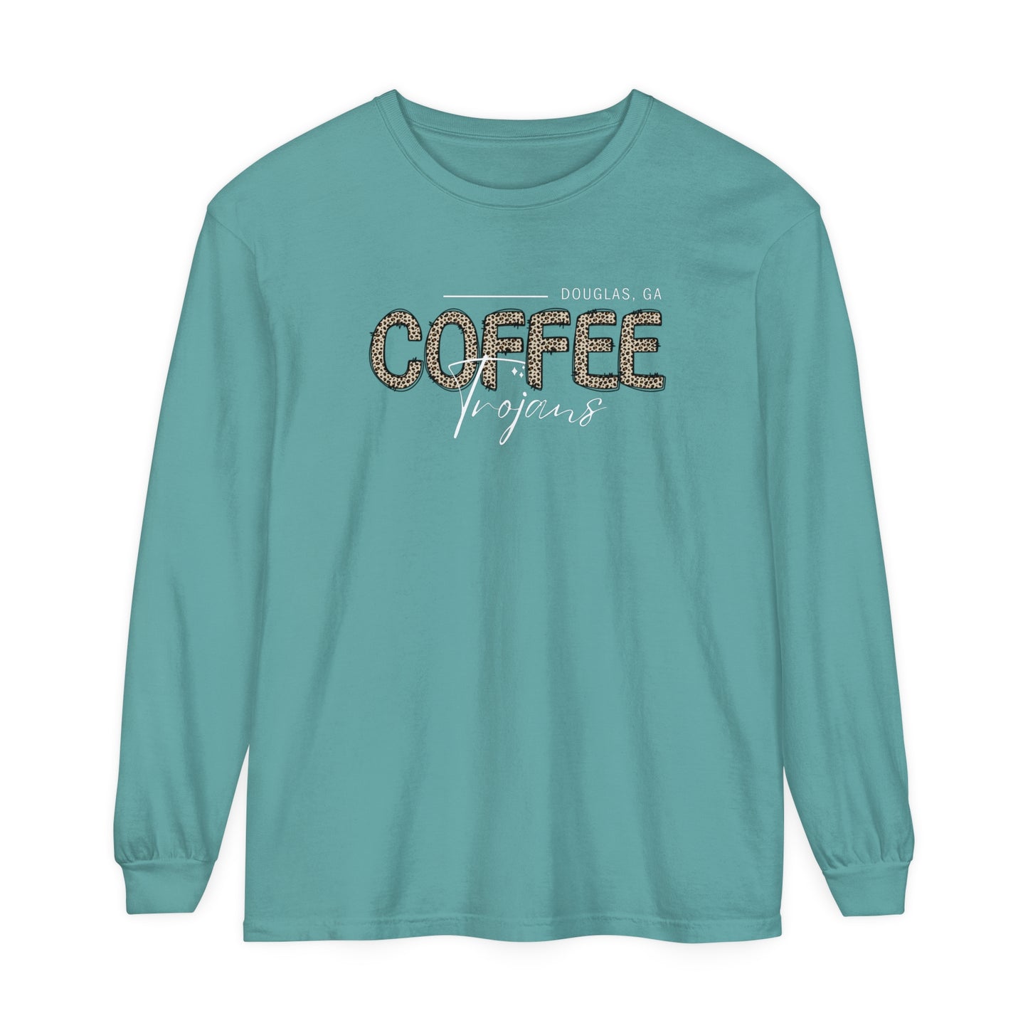 Comfort Colors Long-Sleeve T-Shirt Coffee Trojan Douglas Ga Leopard Print