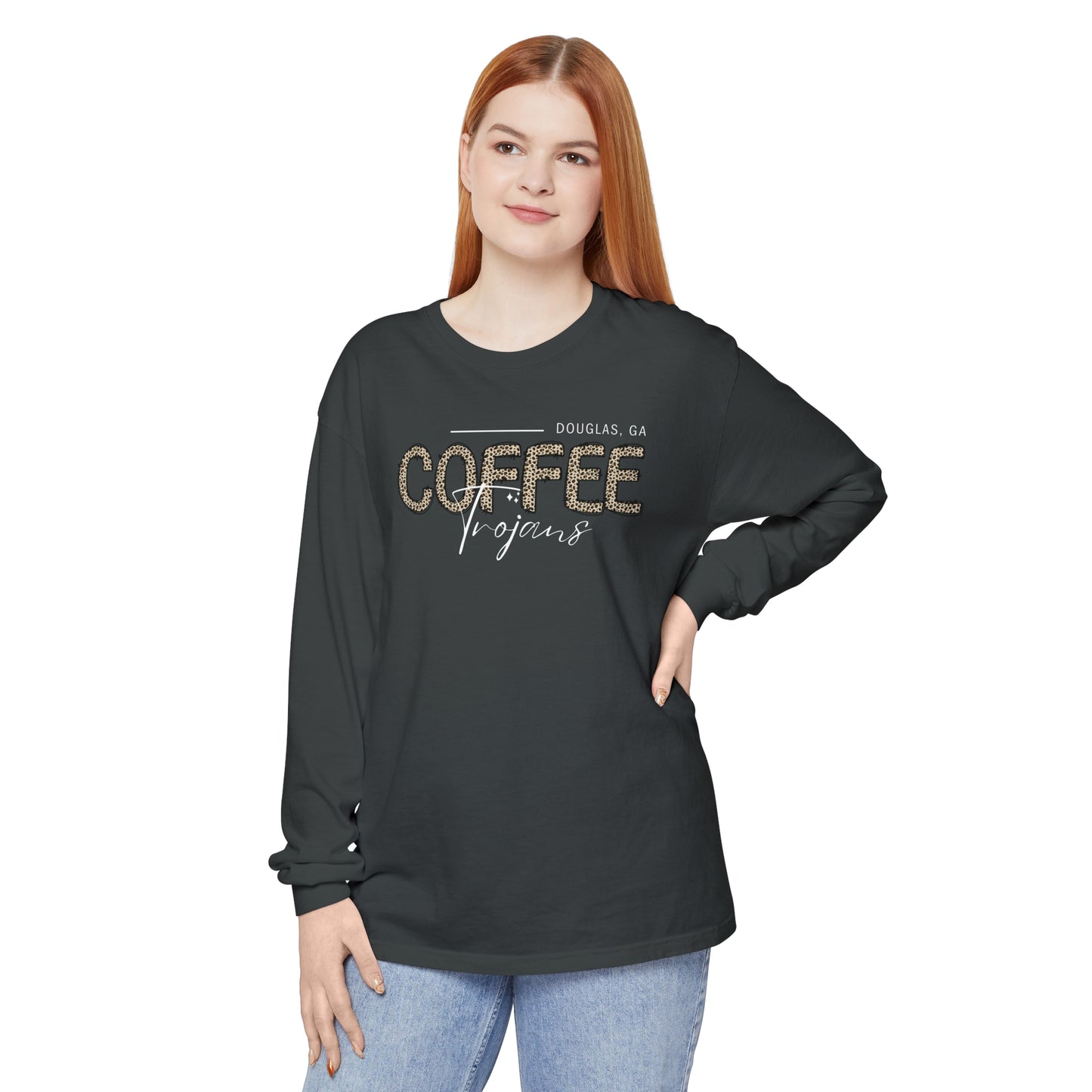 Comfort Colors Long-Sleeve T-Shirt Coffee Trojan Douglas Ga Leopard Print