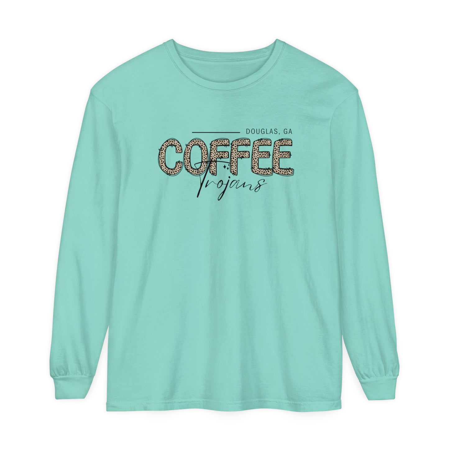 Comfort Colors Long-Sleeve T-Shirt Coffee Trojan Douglas Ga Leopard Print