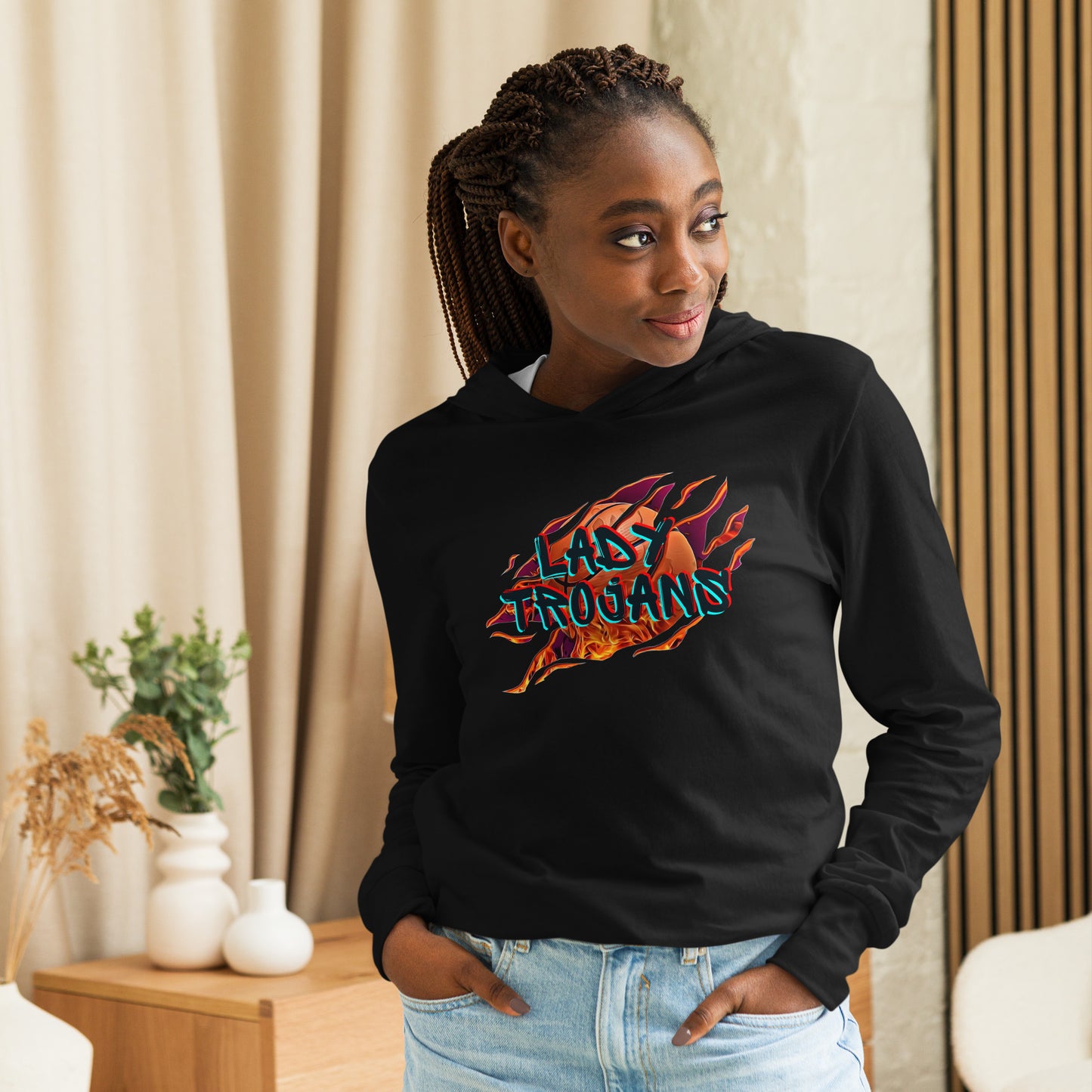 Lady Trojan Basketball Hooded Long-Sleeve Bella Canvas Tee