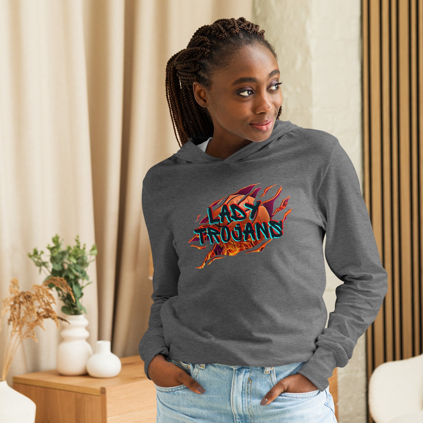 Lady Trojan Basketball Hooded Long-Sleeve Bella Canvas Tee