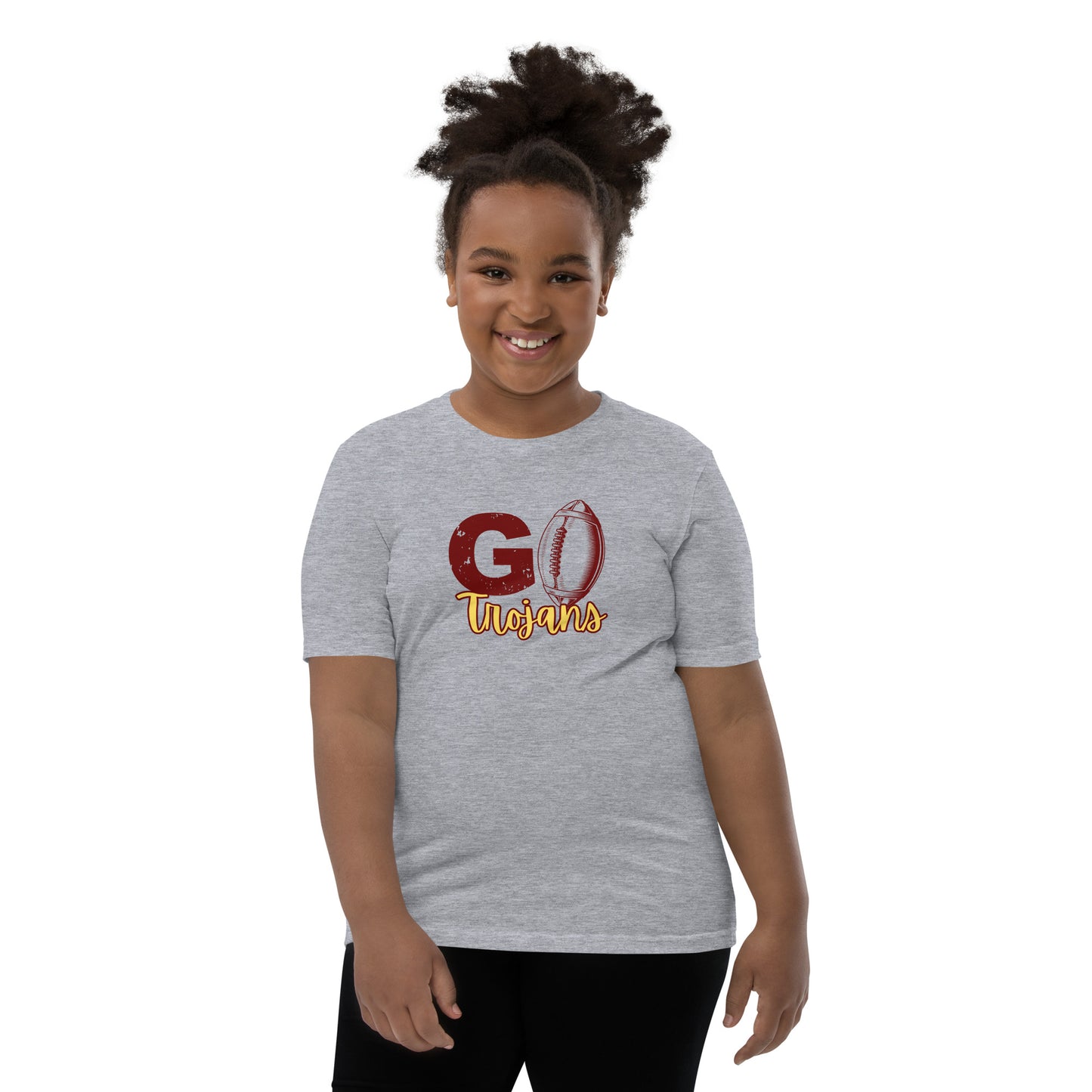 Youth Go Trojans Football Bella Canvas T-Shirt