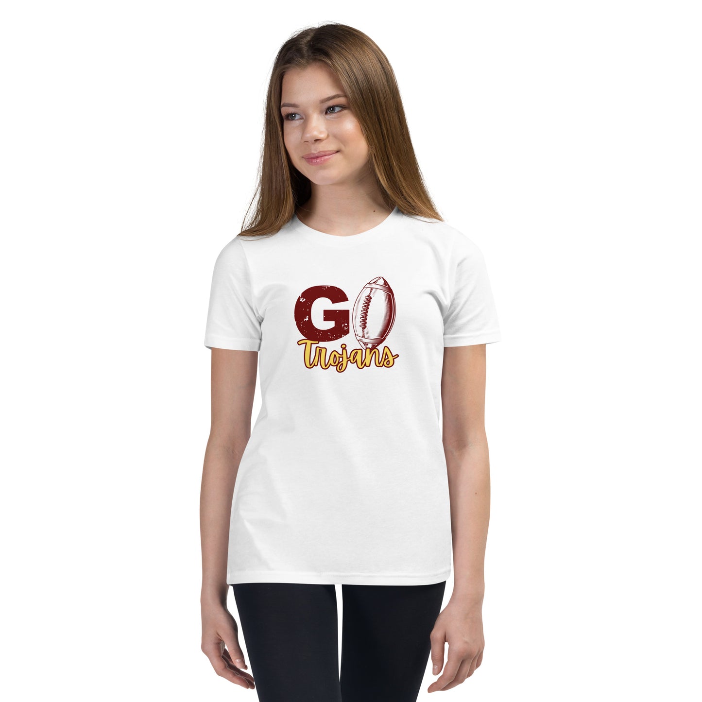 Youth Go Trojans Football Bella Canvas T-Shirt