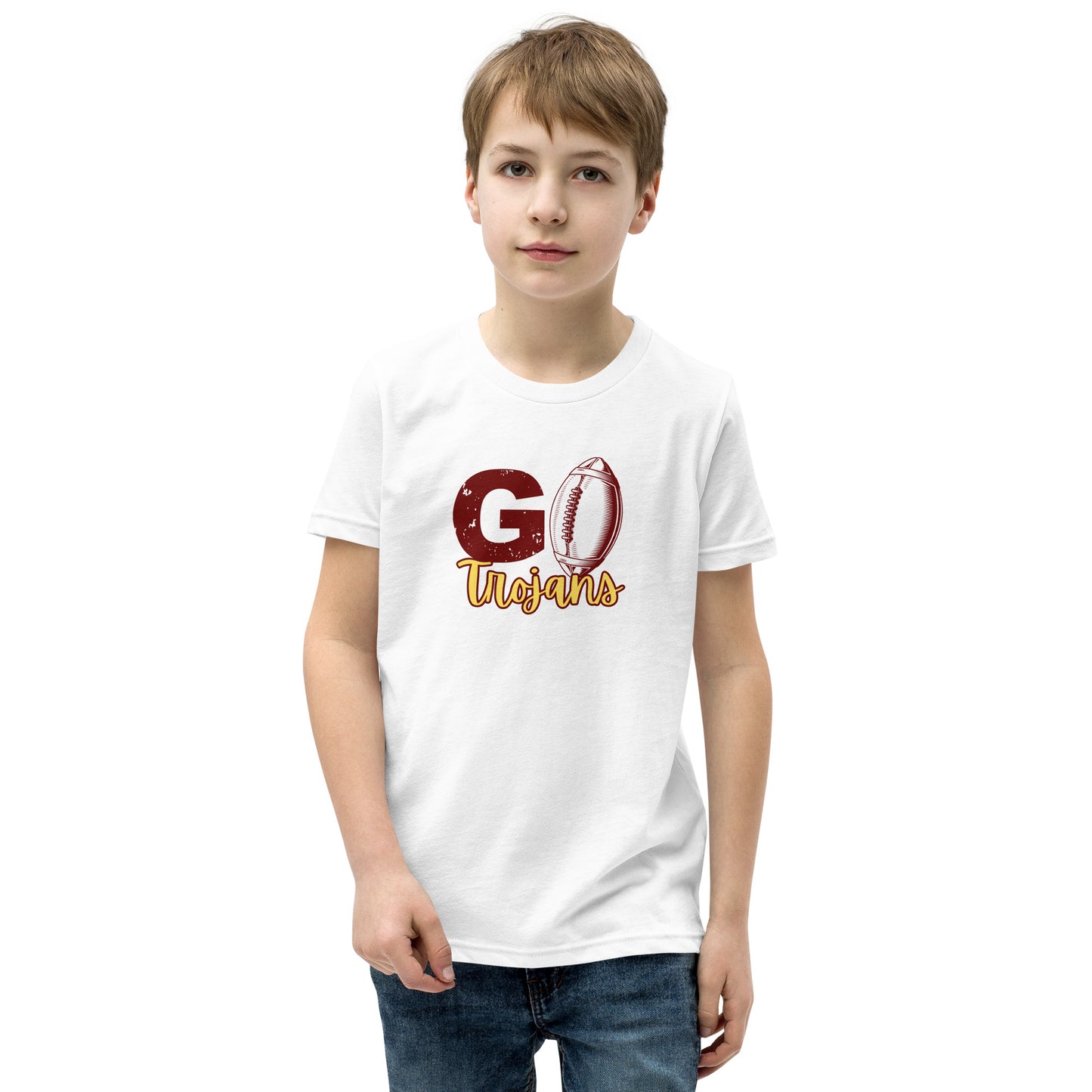 Youth Go Trojans Football Bella Canvas T-Shirt